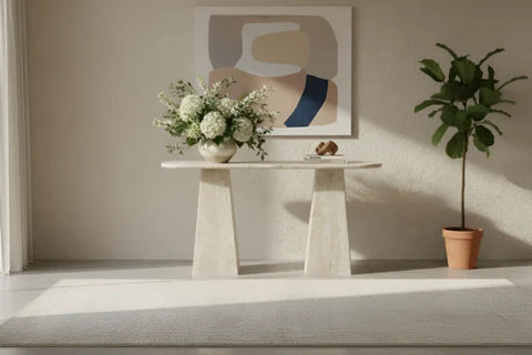 taza travertine console table