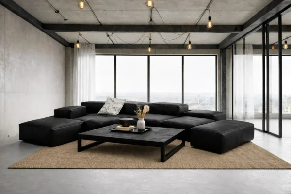 handcrafted modular black sofa