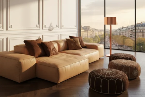 handcrafted modular beige sofa