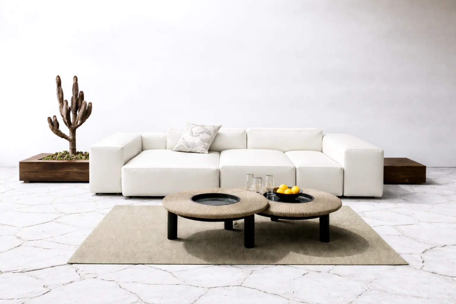 handcrafted modular white sofa